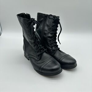 Steve Madden Troopa Black Leather Combat Boots